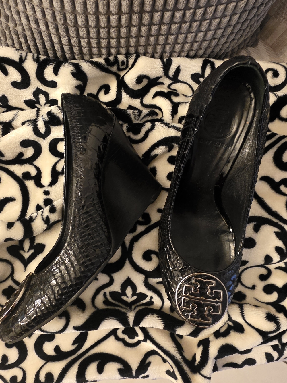 Tory Burch Black Croc-Embossed Wedge Pump
